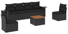 3256839 vidaXL Set canapele de grădină cu perne, 7 piese, negru, poliratan