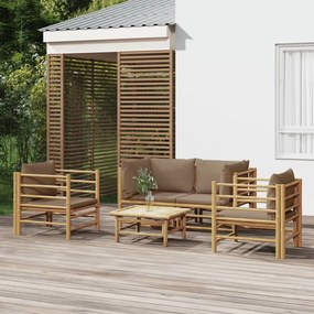 Set mobilier de gradina cu perne gri taupe, 5 piese, bambus