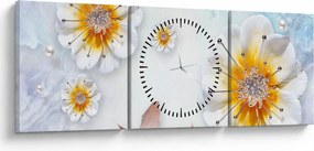 Tablou - Copoziția flori și fluturi (cu ceas) (90x30 cm)