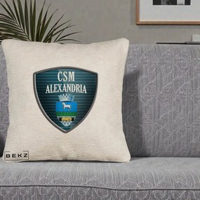 Perna Personalizata CSM Alexandria Fotbal, 40x40 cm, Bej Canapea, Husa Detasabila, Perna Inclusa, BEKZ®