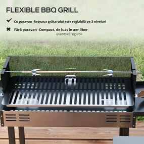 Outsunny BBQ Rotisserie Grill Charcoal Split Roaster for Chicken Turkey 3-Level Grill Grate, Storage Shelves, Stainless Steel | Aosom Romania