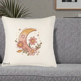 Perna Decorativa Luna Florala Boho, 40x40 cm, Crem Reliefat, Husa Detasabila, Perna Inclusa, BEKZ®