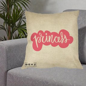 Perna Decorativa Princess Text Roz, 40x40 cm, Crem, Husa Detasabila, Perna Inclusa, BEKZ®