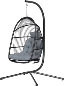 Outsunny Scaun Suspendat tip Ou cu Suport cu Coș Pliabil Pernă și Tetieră pentru Interior și Exterior Sarcină 150 kg Gri | Aosom Romania