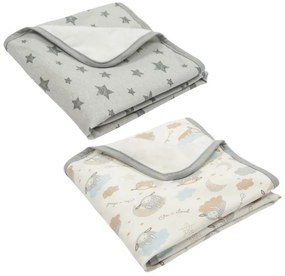 Set 2 paturici din bumbac flausat moale si pufos pe interior 85x85 cm Kidizi On a Cloud Grey