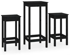 3188131 vidaXL Set mobilier de bar, 3 piese, negru, lemn masiv de pin