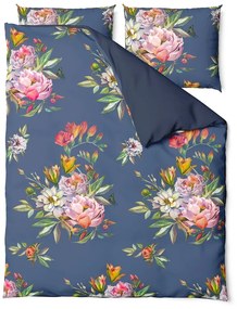 Lenjerie de pat din bumbac satinat pentru pat dublu Bonami Selection Floret, 200 x 200 cm, albastru marin