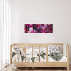 Tablou - Cuburi violet (cu ceas) (90x30 cm)