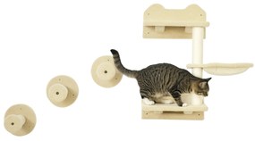 PawHut Trepte de cățărat, Perete de cățărat, Treaptă pentru pisici, set format din 4 piese, cu copaci de zgâriere, hamac, bej+crème, 40 x 28 x 73cm | Aosom Romania