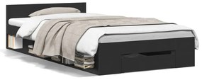 3280784 vidaXL Cadru de pat cu sertar, negru, 90x190 cm, lemn prelucrat