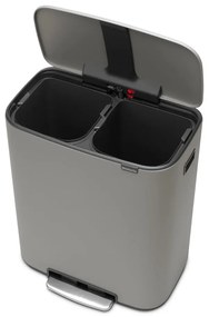 Coș de gunoi gri deschis de reciclat/cu pedală din oțel 60 l Bo – Brabantia