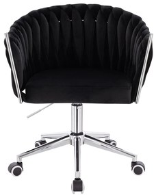 HR750K Scaun Neagră din Catifea cu Bază Cromata