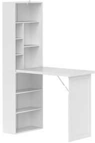 HOMCOM Birou de calculator pliabil cu bibliotecă, post de lucru, tablă albă și raft reglabil, 98x51x153cm, alb | Aosom Romania