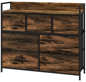HOMCOM Dulap de Depozitare, Comodă cu 7 Sertare din Material Textil, Design Industrial, Structură din Oțel, 98x29x85cm, Maro/Negru | Aosom Romania
