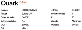 Mini Spot LED incastrabil, ajustabil Quark fi 9.0w 3000k, Negru