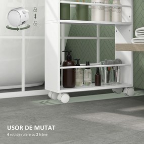 HOMCOM Cărucior de Bucătărie cu 3 Nivele, Bare Laterale, 4 Roți și 2 Frâne, 45x15x80 cm, Alb | Aosom Romania