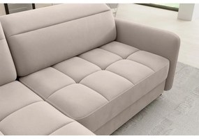 Colțar maro deschis extensibil/cu spațiu de depozitare cu tapițerie din catifea (cu colț pe partea stângă/în formă de ”L”) Barea – ELTAP