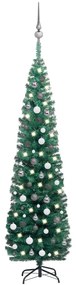 Brad Craciun artificial subtire LED-urigloburi, verde, 210 cm 1, Verde si gri, 210 cm