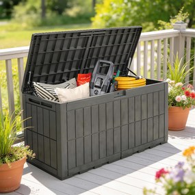 Outsunny Cufăr Exterior Capacitate 440 L din Rășină Rezistentă la Apă și Razele UV cu Capac Blocabil Bare cu Gaz Cafeniu | Aosom Romania