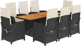 vidaXL Set mobilier de grădină cu perne, 9 piese, negru, poliratan