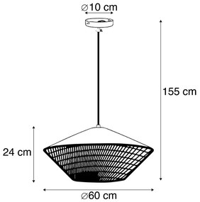 Lampă suspendată rustică cu catifea galbenă și ratan 60 cm - Frills Can