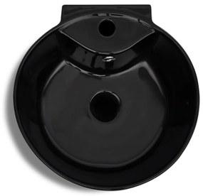 Chiuveta baie cu suport, orificiu robinet/preaplin,rotund,ceramica,negru
