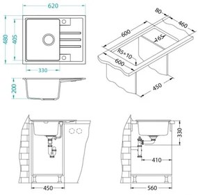 Chiuvetă de bucătărie ALVEUS 1149080 INTERMEZZO 62x48 cm negru mat