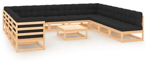 3083850 vidaXL Set mobilier grădină cu perne antracit, 12 piese lemn masiv pin