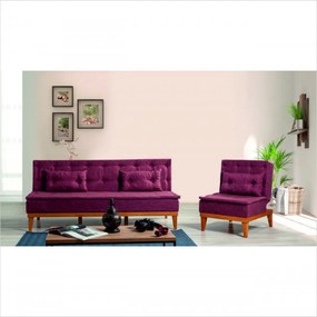 Set Canapea si Fotoliu, Lemn Solid, Fuoco, 2 Piese, Rosu Bordo