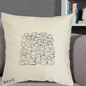 Perna Personalizata Many Cats Pattern Alb-Negru, 40x40 cm, Ecru, Husa Detasabila, Perna Inclusa, BEKZ®