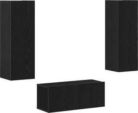 vidaXL Set comodă TV Pe perete Stejar Negru Lemn compozit