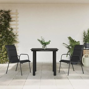 vidaXL Set mobilier de grădină, 3 piese, negru, textilenă și oțel