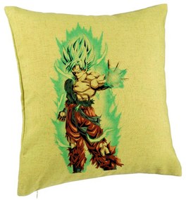 Perna Decorativa cu Goku Vegeta Super Saiya Saiyan Dragon Ball, 40x40 cm, Verde, Husa Detasabila, Burduf