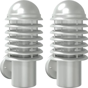 vidaXL Corpuri de iluminat exterior de perete 2 buc argintiu oțel inox