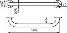 METALIA Mâner de susținere drept, 500 mm alb R6650,11