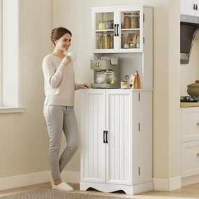 HOMCOM Mobilă de Depozitare pentru Bucătărie cu 2 Dulapuri și 8 Rafturi, din Lemn și Acrilic, 60x39.5x179.6 cm, Alb | Aosom Romania