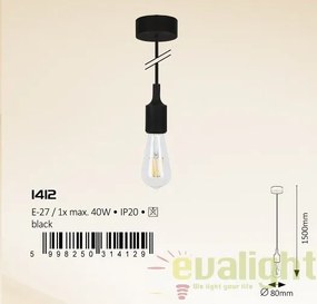 Lustra, Pendul design Industrial Style, finisaj negru, diametru 8cm, Roxy 1412 RX