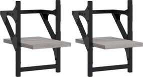 vidaXL Rafturi de perete cu bare, 2 buc., gri sonoma, 20x25x30 cm