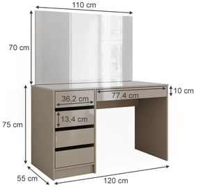 SEC208 - Set Masa toaleta, 120 cm, cosmetica, masuta machiaj, oglinda cu sau fara LED, cu sau fara scaun tapitat - Crej Lucios