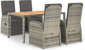 vidaXL Set mobilier de grădină cu perne, 5 piese, gri, poliratan