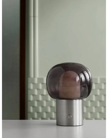 Veioză argintie LED din aluminiu cu abajur din sticlă (înălțime 32 cm) Iris – Blomus