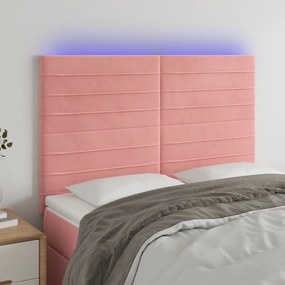 3122617 vidaXL Tăblie de pat cu LED, roz, 144x5x118/128 cm, catifea