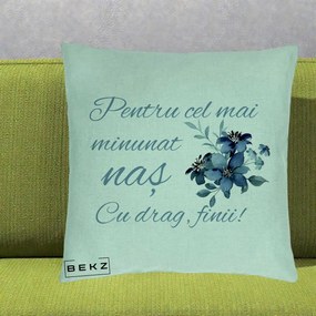 Cadou pentru Nas - Perna Personalizata Pentru Cel mai Minunat Nas Cu drag Finii, 40x40 cm, Verde Menta, Husa Detasabila, Perna Inclusa, BEKZ®