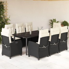 3212740 vidaXL Set mobilier de grădină cu perne, 9 piese, negru, poliratan