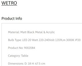 Lampa de masa LED moderna stil minimalist WETRO negru