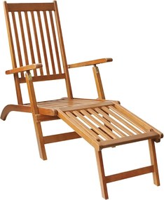 vidaXL Șezlong de exterior cu suport picioare, lemn masiv de acacia