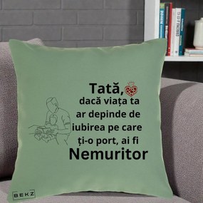Cadou pentru Tata - Perna Personalizata Tata Nemuritor Lectura, 40x40 cm, Verde, Husa Detasabila, Perna Inclusa, BEKZ®
