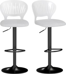 HOMCOM Set de 2 taburete de bar rotative 360°, reglabile 84-105 cm, spătar gol, suport picioare, alb | Aosom Romania