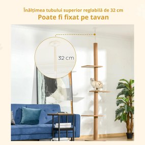 PawHut Coloană de Zgâriat Reglabilă pe 4 Nivele, Tapițată, 43x27x228-260cm, Gri | Aosom Romania