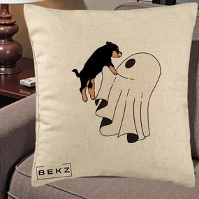Perna Decorativa Caine Rottweiler Fantoma Halloween, 40x40 cm, Bej, Husa Detasabila, Perna Inclusa, BEKZ®